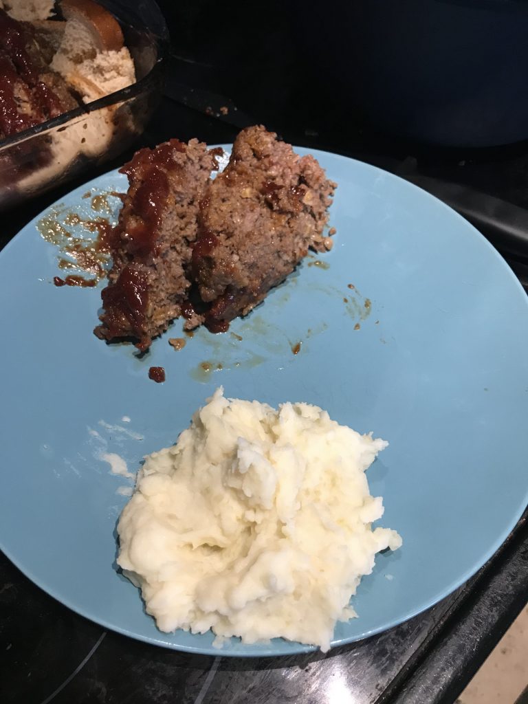 meatloaf and mashed potatoes on plate